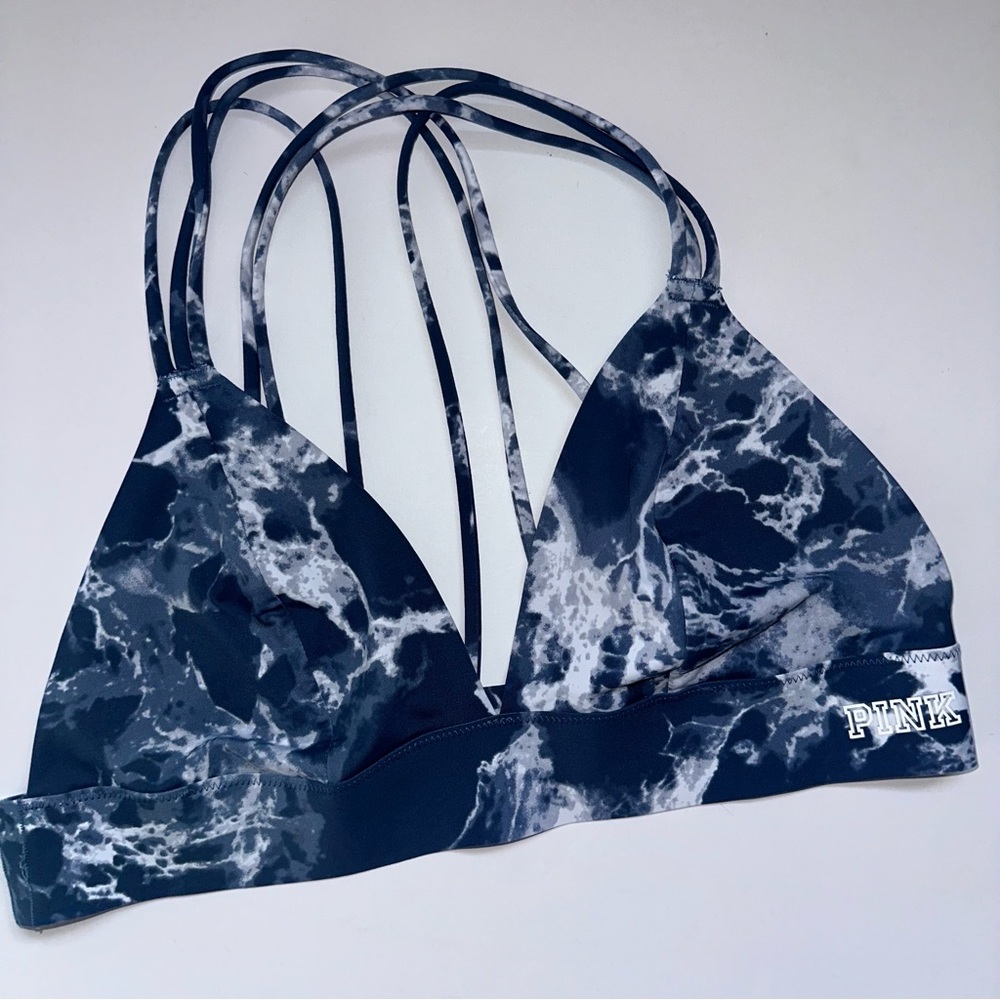 Victoria’s Secret PINK Blue White Tie Dye Bra Bralettte Strappy Back Wirefree